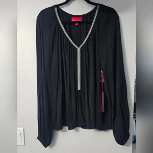 Festive Black Gauze Vneck Blouse ( Jennifer Lopez) Disco Size Large